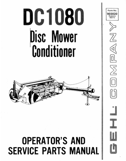 GEHL DC1080 Disc Mower Conditioner (903020) Operator Manual PDF Download