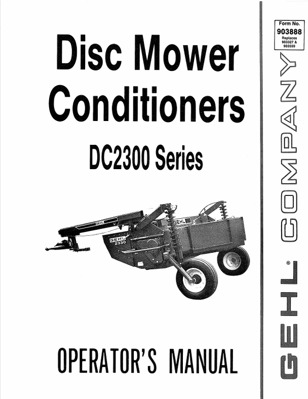 GEHL DC2300 Series Disc Mower Conditioners (903888) Operator Manual PDF Download