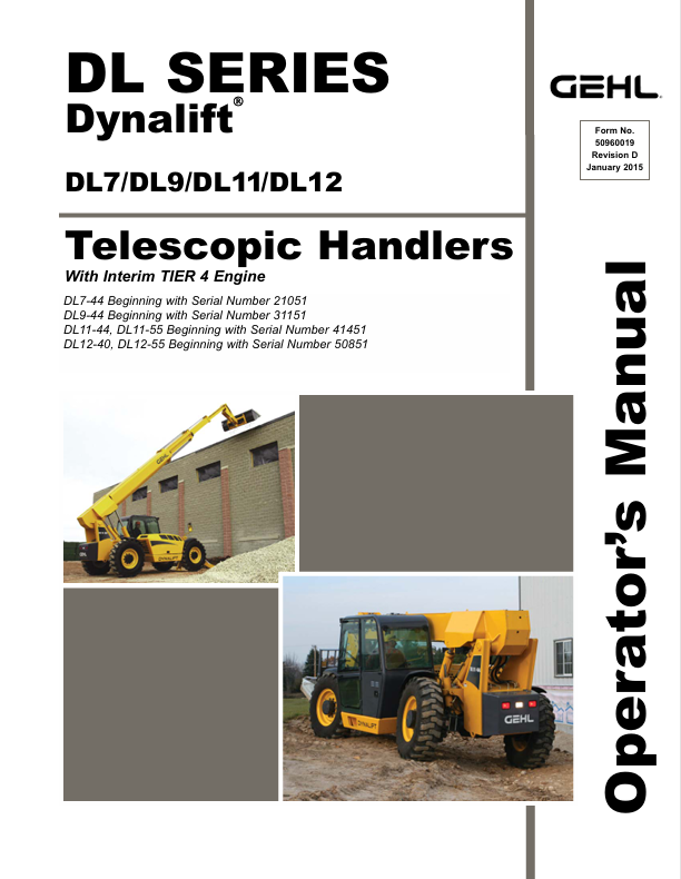 GEHL DL Series Telescopic Handlers 50960019D Operator Manual PDF Download