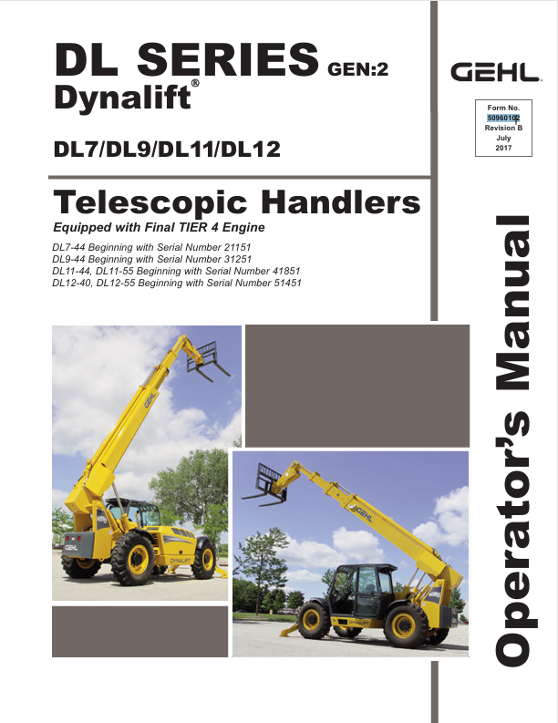 GEHL DL Series Telescopic Handler (50960102B) Operator Manual PDF Download