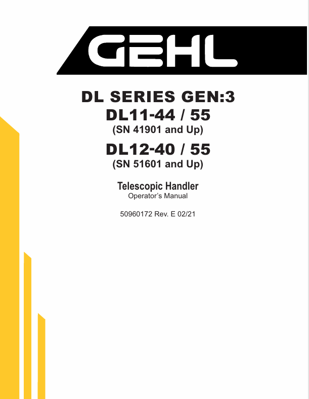 GEHL DL Series Telescopic Handlers 50960172 Operator Manual PDF Download