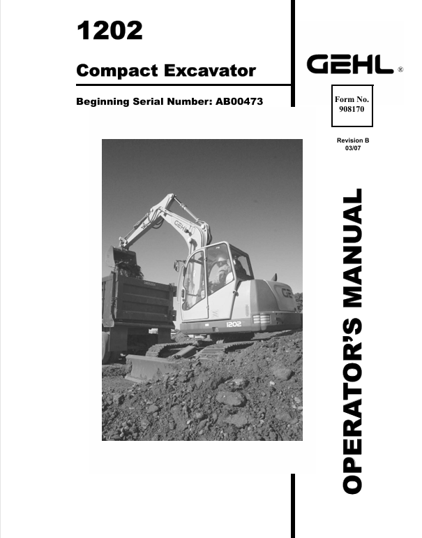 GEHL GE1202 Crawler Excavator (908170) Operator Manual PDF Download | Complete Guide