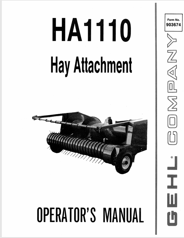 GEHL HA1110 Hay Attachment (903674A) Operator Manual PDF Download