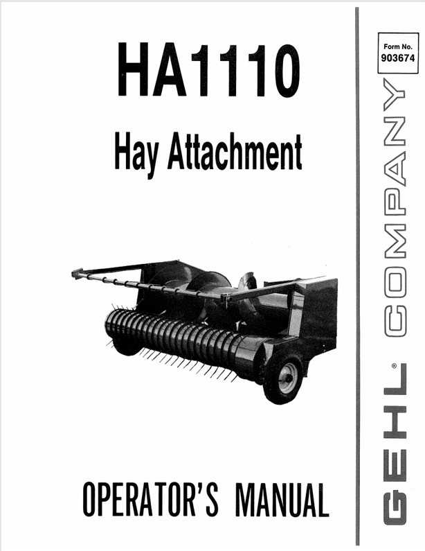 GEHL HA1110 Hay Attachment (903674A) Operator Manual PDF Download