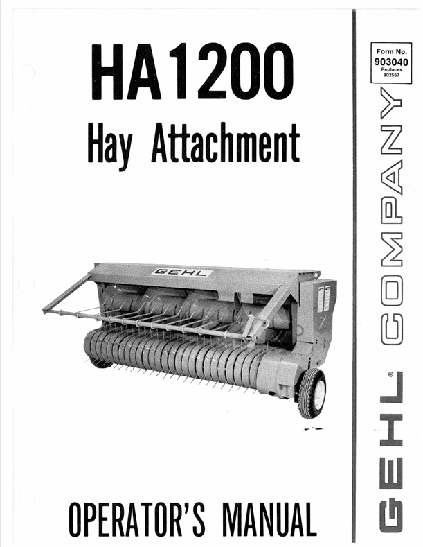 GEHL HA1200 Hay Attachment (903040A) Operator Manual PDF Download
