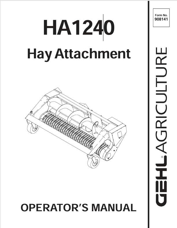 GEHL HA1240 Hay Attachment (908141A) Operator Manual PDF – Instant Download