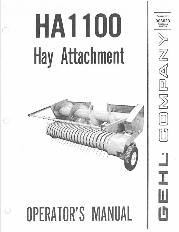 GEHL HA 1100 HAY ATTACHMENT (903623) OPERATOR MANUAL PDF DOWNLOAD