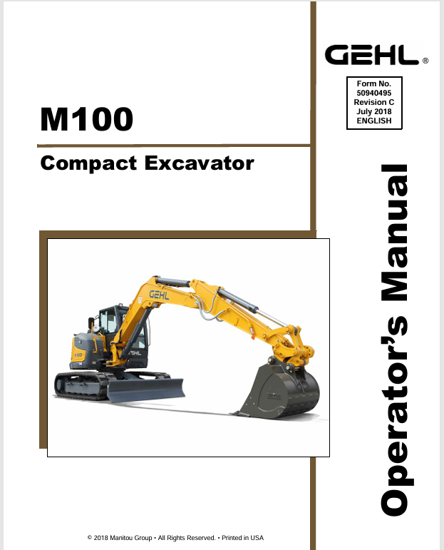 GEHL M100 Crawler Excavator (50940495C) Operator Manual PDF Download