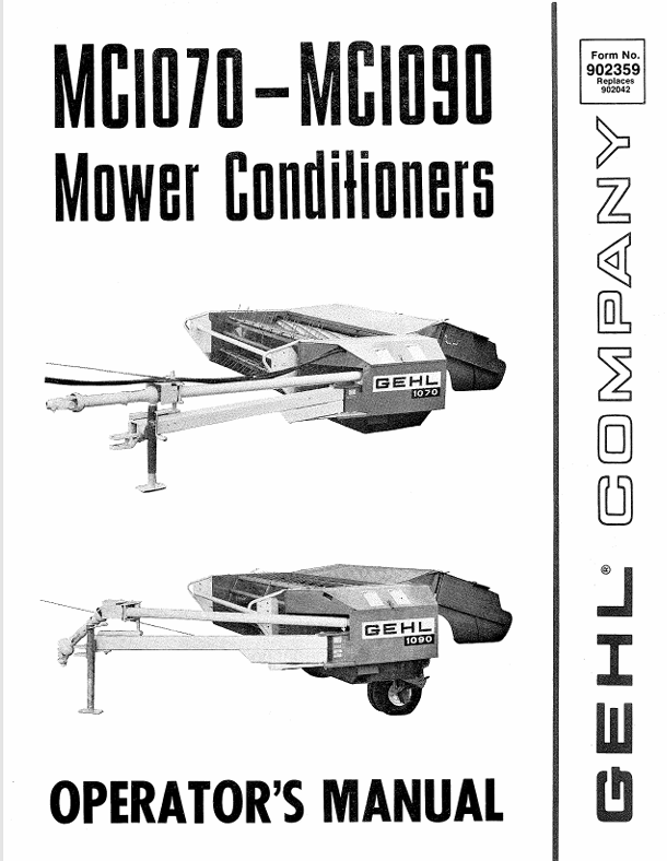 GEHL MC1070 & MC1090 Mower Conditioners (902359) Operator Manual PDF Download