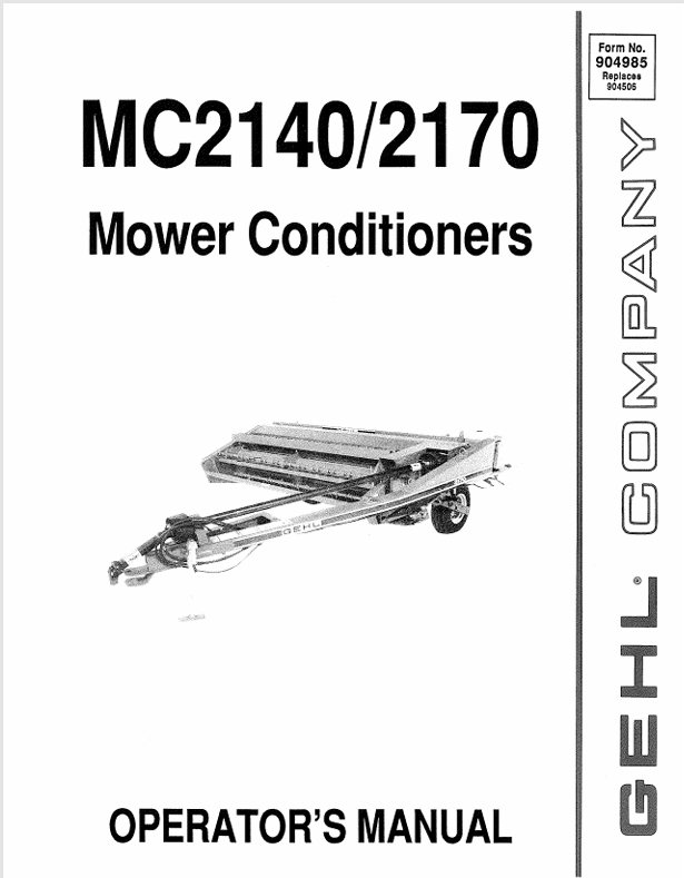 GEHL MC2140 & MC2170 Mower Conditioners (904985A) Operator Manual PDF Download