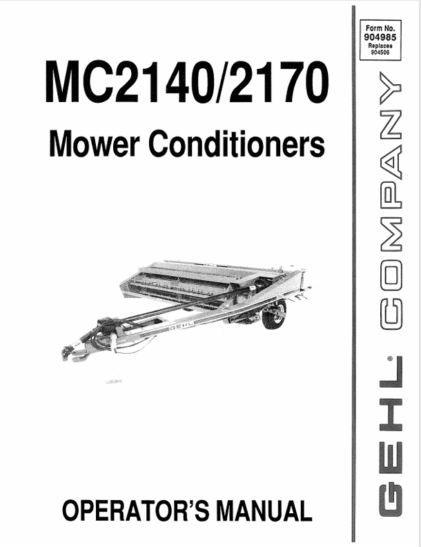 GEHL MC2140 & MC2170 Mower Conditioners (904985) Operator Manual PDF Download
