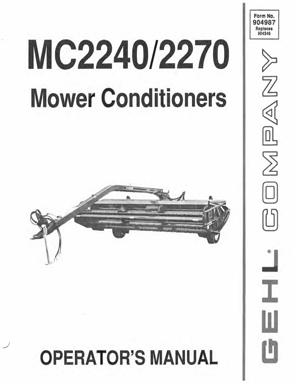 GEHL MC2240 & MC2270 Mower Conditioners (904987) Operator Manual PDF Download