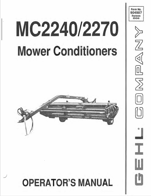 GEHL MC2240 & MC2270 Mower Conditioners (904987A) Operator Manual PDF Download