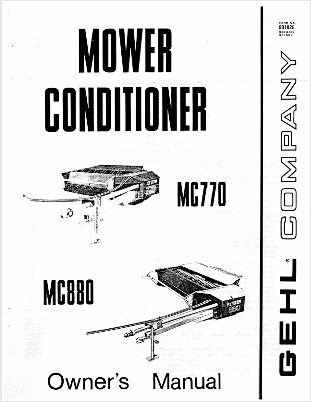 GEHL MC770 MC880 Mower Conditioner 901825A Operator Manual PDF Download