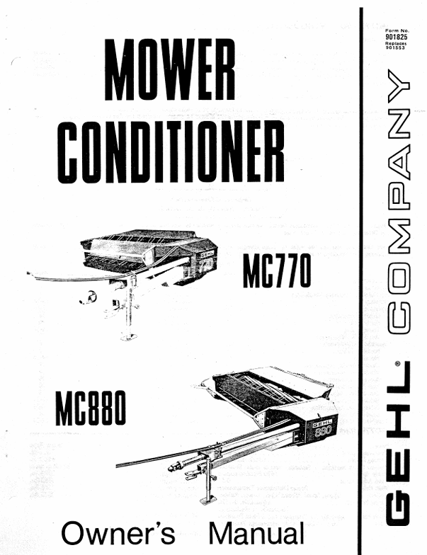 GEHL MC770 & MC880 Mower Conditioner (901825) Operator Manual PDF Download