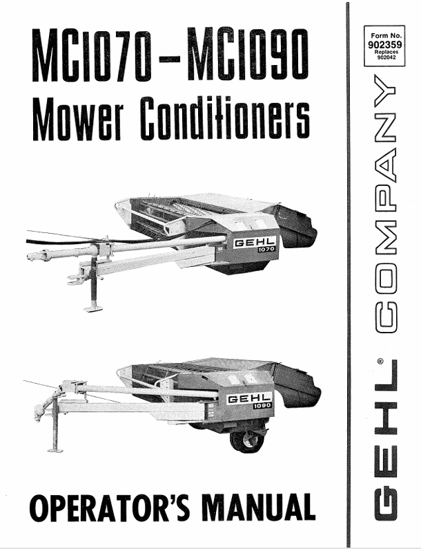 GEHL MCI070 & MCI090 Mower Conditioners (902359A) Operator Manual PDF Download