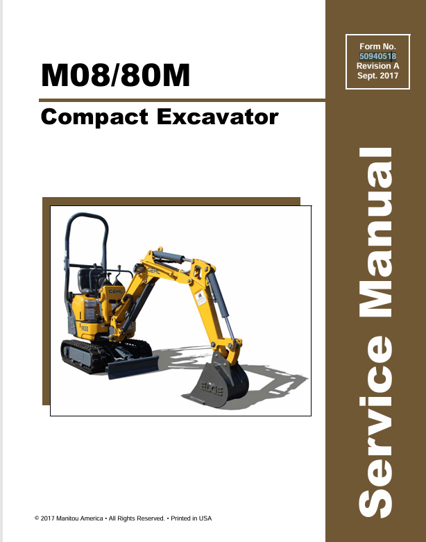 GEHL MO8 80M Compact Excavator (50940518A) Service Manual PDF Download