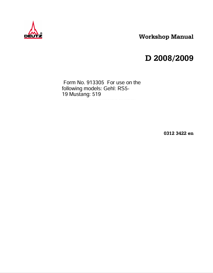 GEHL Mustang 519 (913305) Workshop Manual PDF Download – Repair, Service & Maintenance Guide