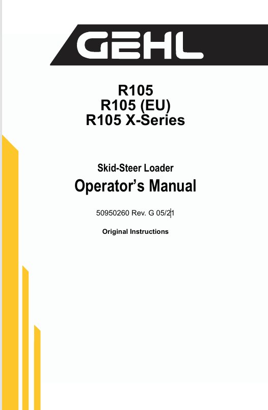 GEHL R105 Skid-Steer Loader (50950260) Operator Manual PDF Download