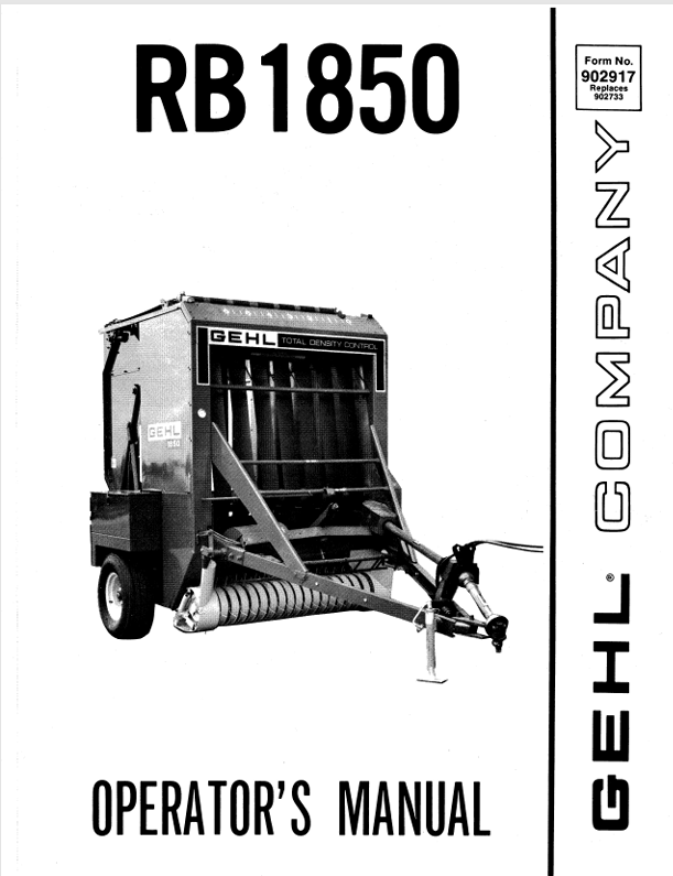 GEHL RB1850 (902917A) Operator Manual PDF – Complete Operating & Maintenance Guide