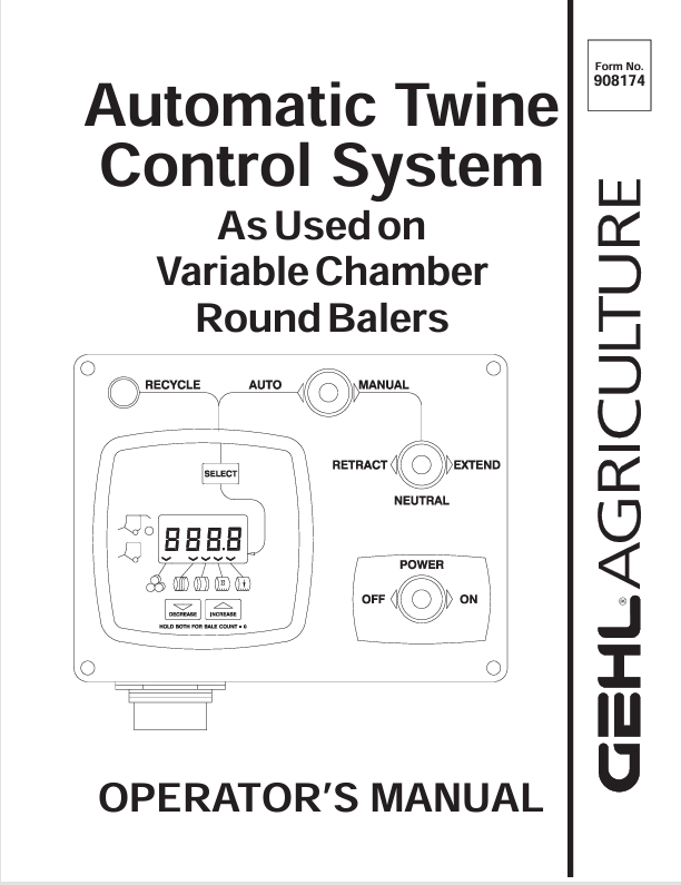 GEHL RB2480 RB2580 RB2680 RB2780 RB2880 (908174A) Operator Manual PDF Download
