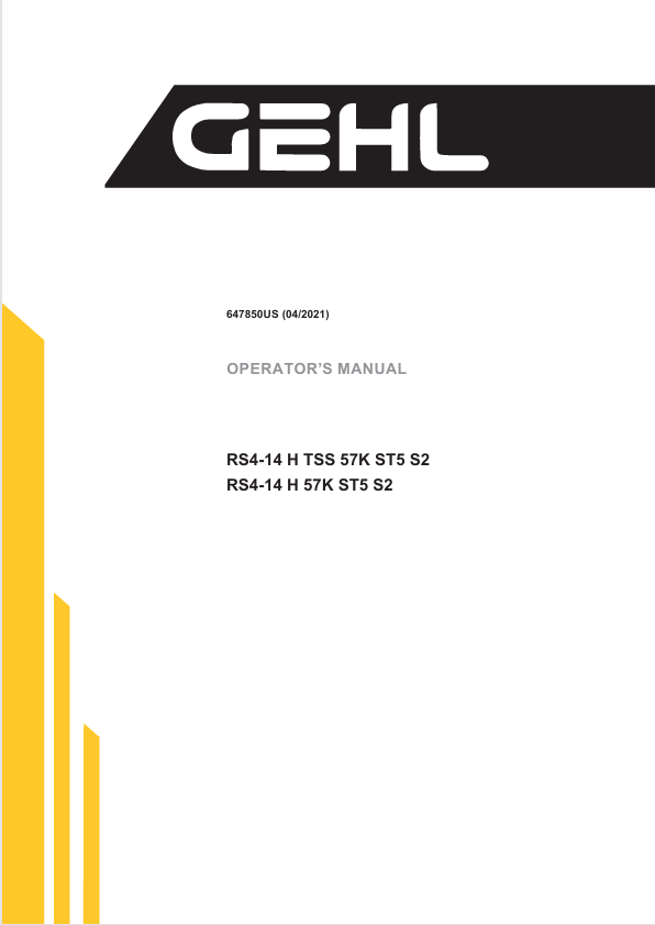 GEHL RS4-14 H (647850US) Operator Manual PDF | Official Operation & Maintenance Guide