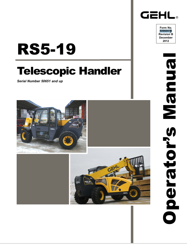 GEHL RS5-19 Telescopic Handlers (50960010B) Operator Manual PDF Download