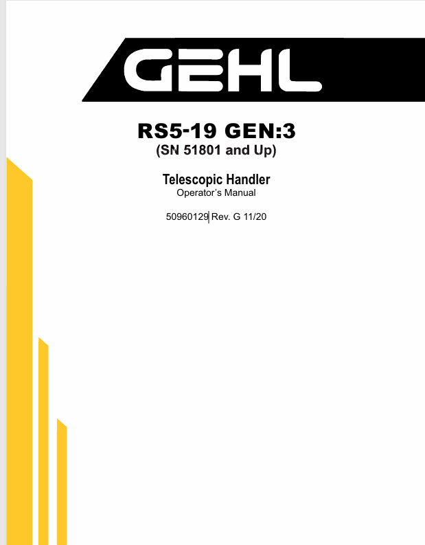 GEHL RS5-19 Telescopic Handlers Operator Manual PDF (50960129) – Download Official Guide