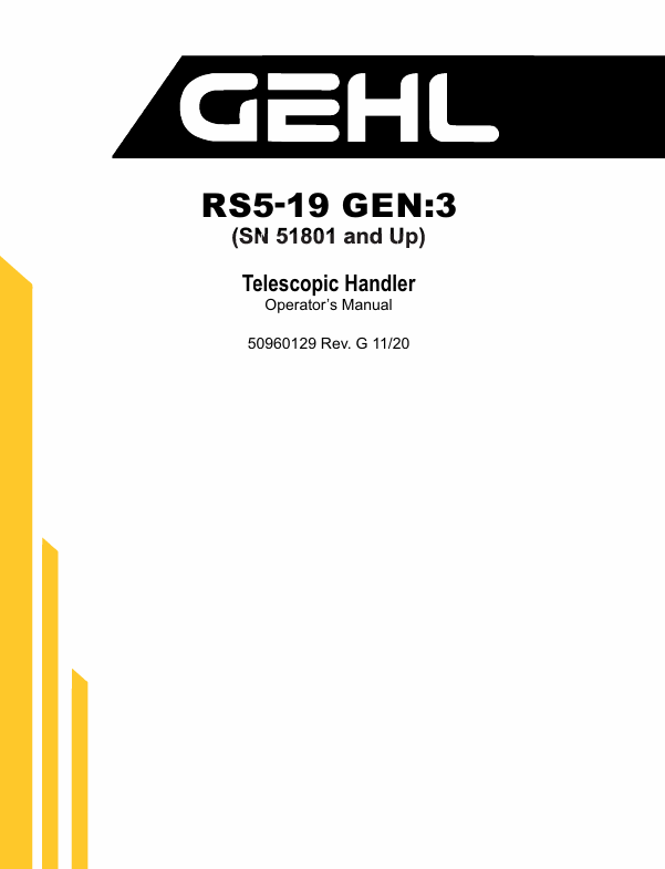 GEHL RS5-19 Telescopic Handler (500960129) Operator Manual PDF Download