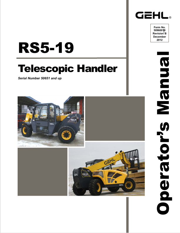 GEHL RS5-19 Turbo Telescopic Handler (50960010B) Operator Manual PDF Download