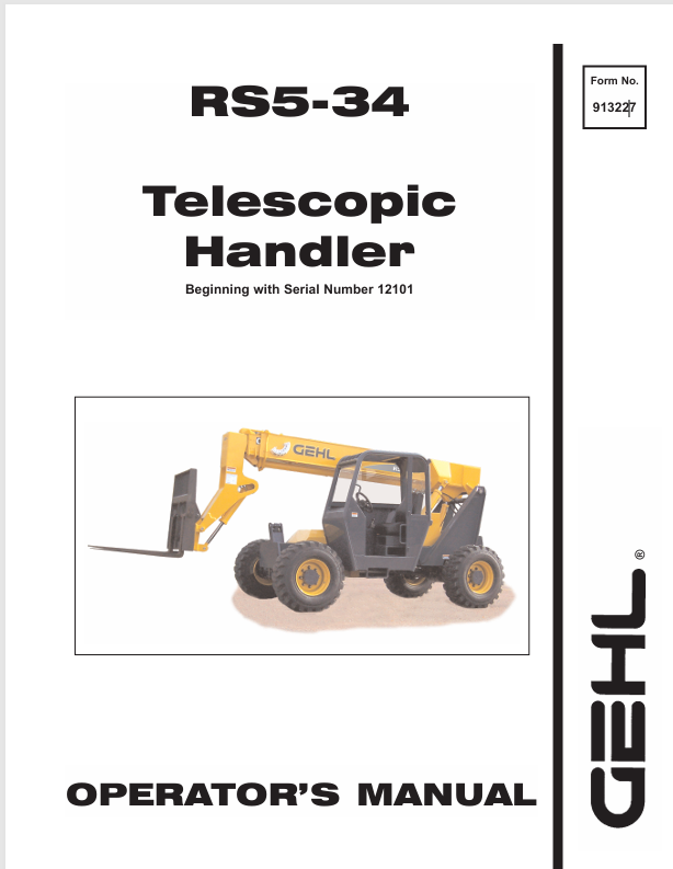 GEHL RS5-34 Turbo Telescopic Handler (913227A) Operator Manual PDF Download