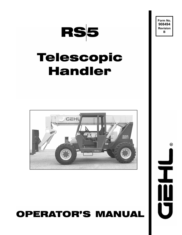 GEHL RS5 Telescopic Handlers (908494B) Operator Manual PDF Download | Complete Service Guide