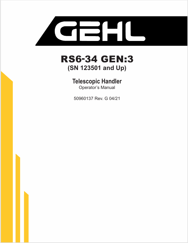 GEHL RS6-34 Telescopic Handlers (50960137) Operator Manual PDF Download