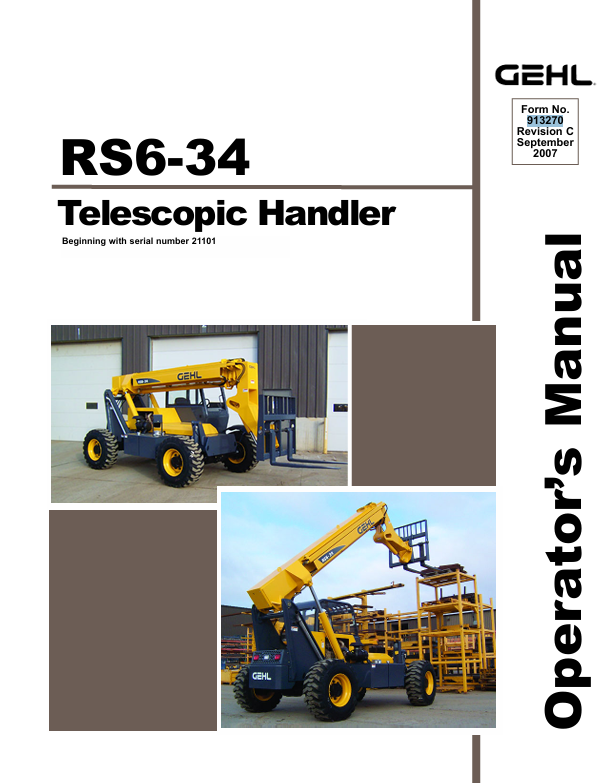 GEHL RS6-34 Telescopic Handlers (913270C) Operator Manual PDF Download – Complete Operating Guide