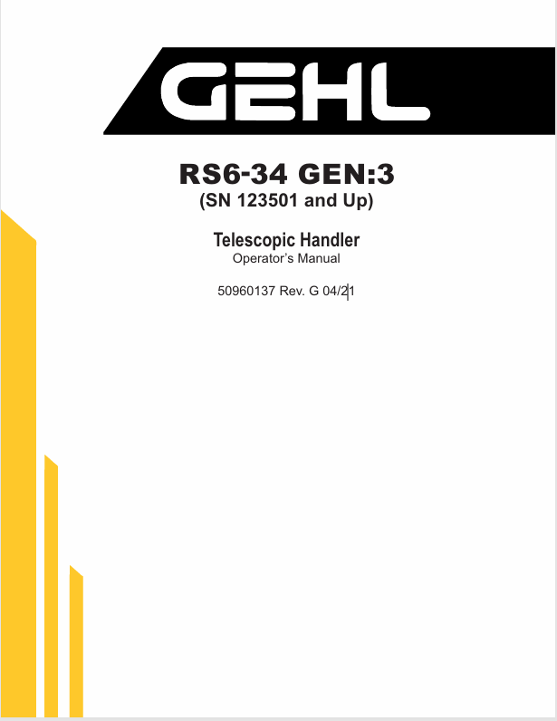 GEHL RS6-34 Telescopic Handler (50960137) Operator Manual PDF Download | Complete Service Guide