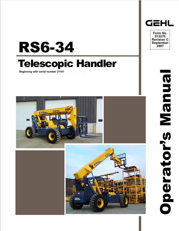 GEHL RS6-34 Telescopic Handler (913270C) Operator Manual PDF Download