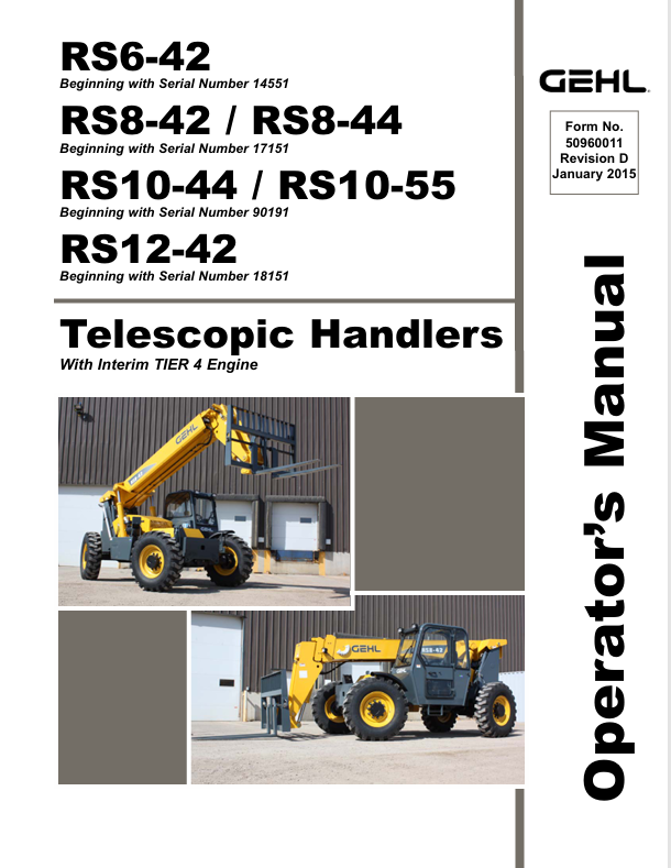 GEHL RS6-42 RS8-42 RS8-44 RS10-44 RS10-55 RS12-42 Telescopic Handlers Operator Manual PDF Download (50960011D)
