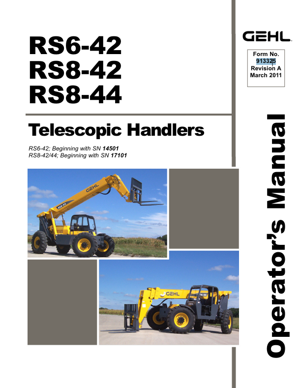 GEHL RS6-42, RS8-42, RS8-44 TELESCOPIC HANDLERS (913325A) OPERATOR MANUAL PDF DOWNLOAD