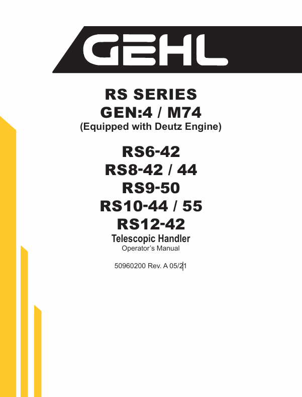 GEHL RS Series Telescopic Handler 50960200 Operator Manual PDF Download
