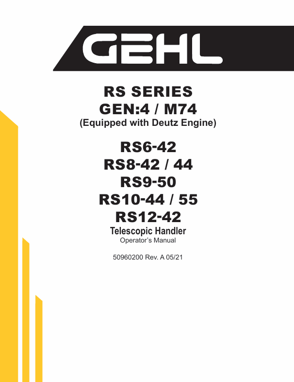 GEHL RS Series Telescopic Handlers (50960200) Operator Manual PDF Download