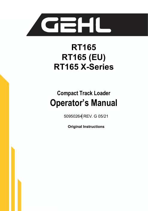 GEHL RT165 Compact Track Loader (50950264) Operator Manual PDF Download