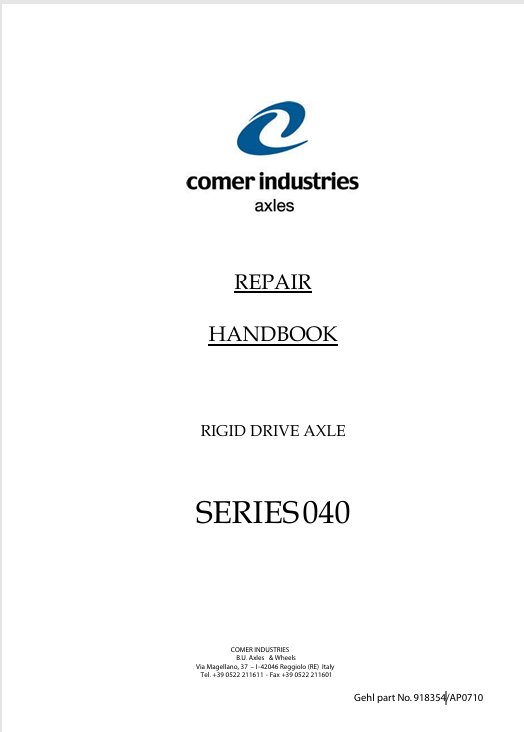 GEHL Series 040 Rigid Drive Axle (918354) Repair Manual PDF Download