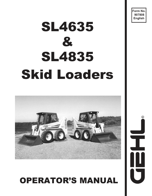 GEHL SL4635 & SL4835 Skid Loaders (907808) Operator Manual PDF Download