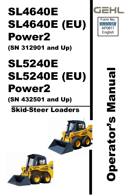 GEHL SL4640E, SL5240E SKID-STEER LOADER (50950012) OPERATOR MANUAL PDF DOWNLOAD