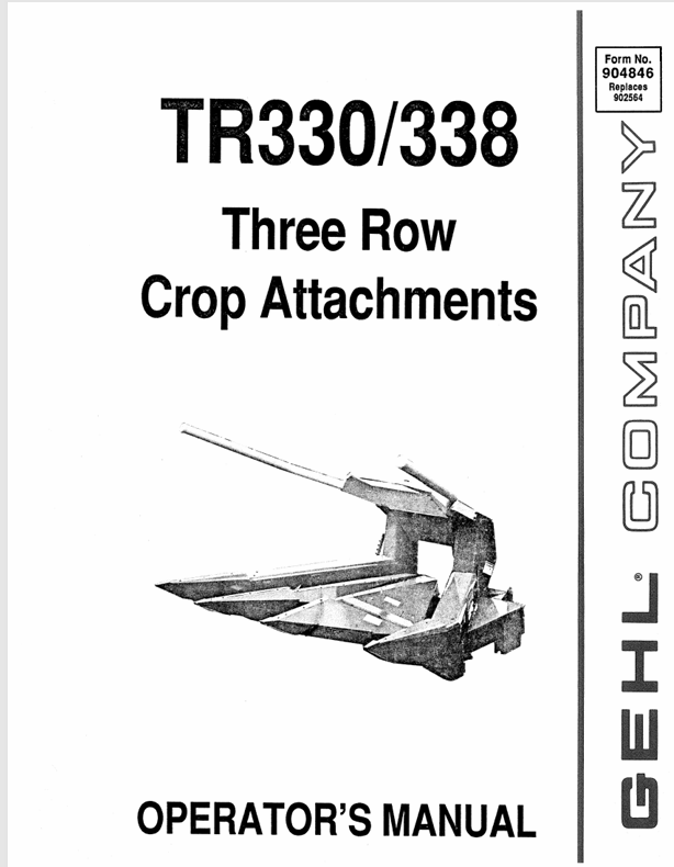 GEHL TR330 & TR338 Three Row Crop Attachments (904846A) Operator Manual PDF Download
