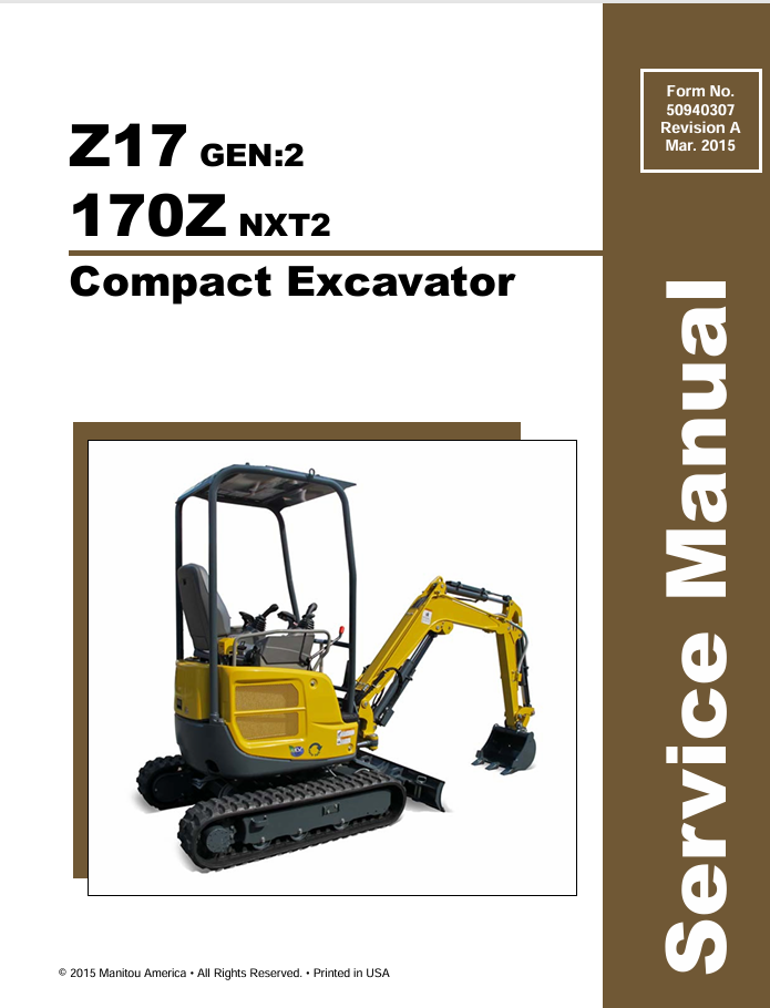 GEHL Z17 & 170Z Compact Excavator (50940307A) Service Manual PDF Download