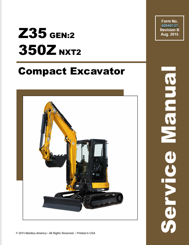 GEHL Z35 & 350Z Compact Excavator (50940137B) Service Manual PDF Download