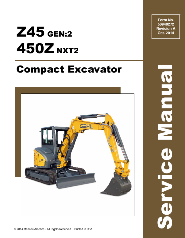 GEHL Z45 & 450Z Compact Excavator Service Manual (50940272A) PDF Download