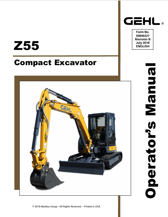 GEHL Z55 Crawler Excavator Operator Manual (50940327B) PDF Download