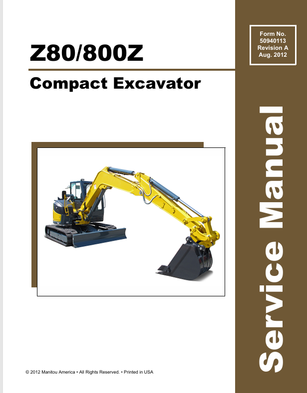 GEHL Z80 & 800Z Compact Excavator (50940113A) Service Manual PDF Download